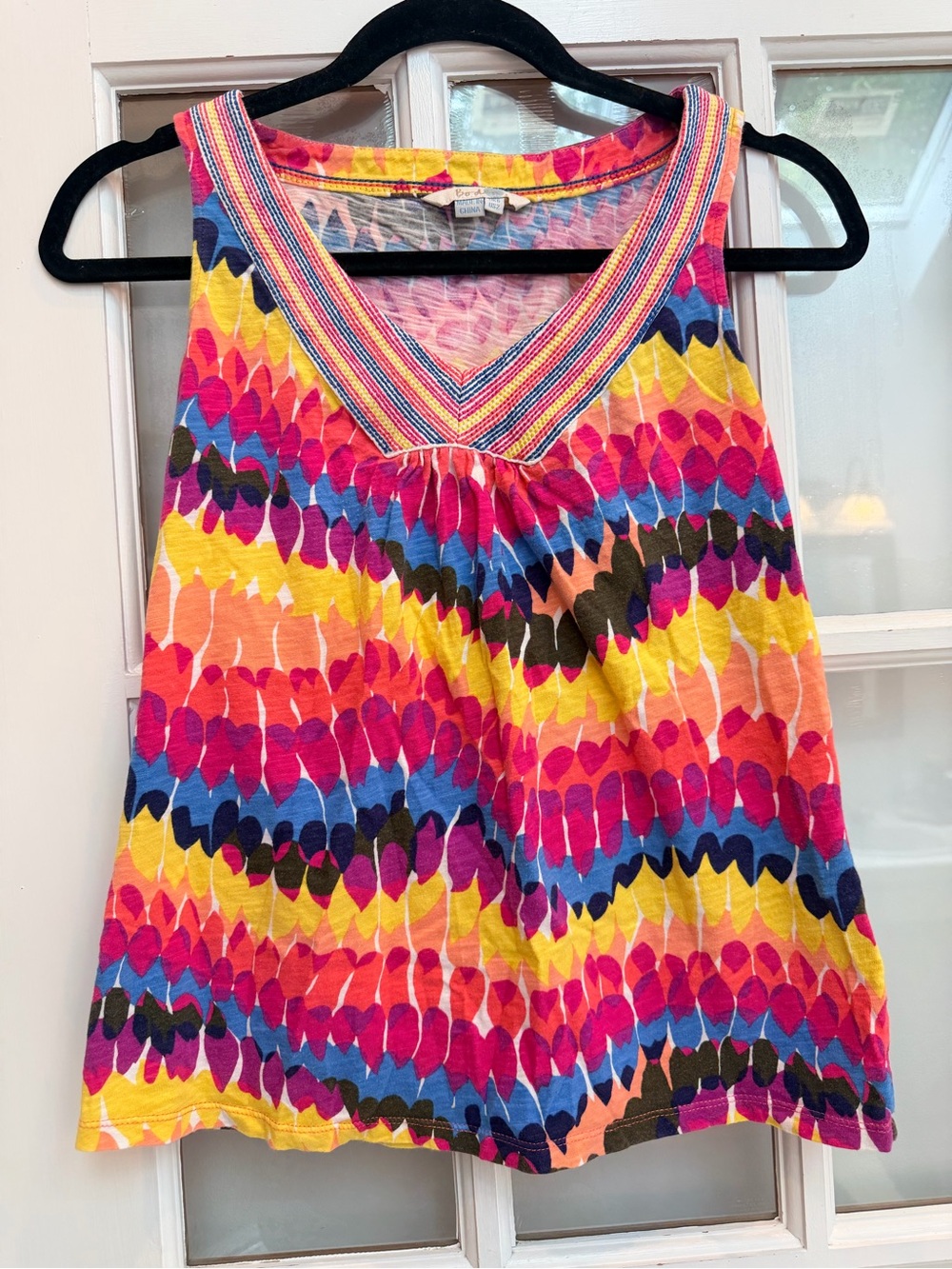 Boden Tank Top Cami Embroidered V Neck Bright Multicolor Sleeveless Size 2 US